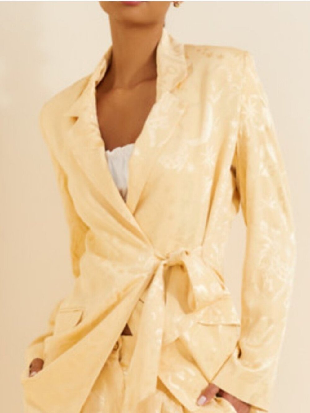 FARM RIO beige gold satin long-sleeve blazer mystical jacquard pattern size L - Picture 1 of 8